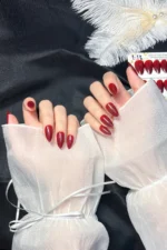 Kısa Badem 24 Adet Bordo Takma Tırnak Seti W1482 - Görsel 4