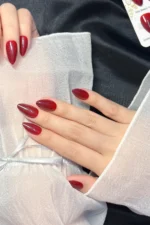 Kısa Badem 24 Adet Bordo Takma Tırnak Seti W1482 - Görsel 6