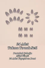 Kısa Badem 24 Adet Gri Takma Tırnak Seti W1606