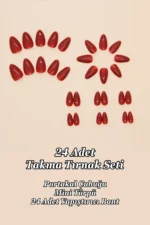 Kısa Badem 24 Adet Kırmızı Takma Tırnak Seti W1634 - Görsel 4