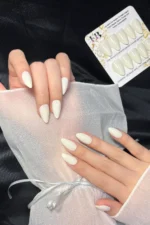 Kısa Badem Beyaz 24 Adet Takma Tırnak Seti W1509 - Görsel 5