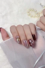 Kısa Kedi Gözü Tırnak Bordo Takma Tırnak Seti 10 Adet Yapıştırıcı Dahil T086 - Görsel 10