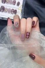 Kısa Kedi Gözü Tırnak Bordo Takma Tırnak Seti 10 Adet Yapıştırıcı Dahil T086 - Görsel 2