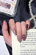 Kısa Kedi Gözü Tırnak Bordo Takma Tırnak Seti 10 Adet Yapıştırıcı Dahil T086 - Görsel 3