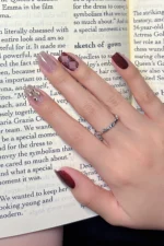 Kısa Kedi Gözü Tırnak Bordo Takma Tırnak Seti 10 Adet Yapıştırıcı Dahil T086 - Görsel 4