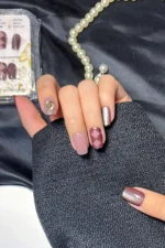 Kısa Kedi Gözü Tırnak Bordo Takma Tırnak Seti 10 Adet Yapıştırıcı Dahil T086 - Görsel 5