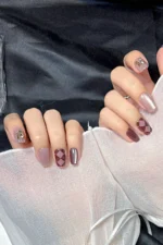 Kısa Kedi Gözü Tırnak Bordo Takma Tırnak Seti 10 Adet Yapıştırıcı Dahil T086 - Görsel 6