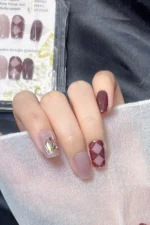 Kısa Kedi Gözü Tırnak Bordo Takma Tırnak Seti 10 Adet Yapıştırıcı Dahil T086 - Görsel 7