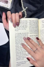 Kısa Kedi Gözü Tırnak Bordo Takma Tırnak Seti 10 Adet Yapıştırıcı Dahil T086 - Görsel 8