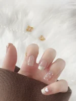 Kısa Takma Tırnak 10 Adet Charm Taşlı Küt Tırnak T074 - Görsel 5