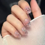 Kısa Takma Tırnak 10 Adet Simli ve Taşlı Küt Tırnak T053