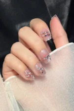 Kısa Takma Tırnak 10 Adet Simli ve Taşlı Küt Tırnak T053