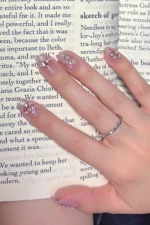 Kısa Takma Tırnak 10 Adet Simli ve Taşlı Küt Tırnak T053 - Görsel 4