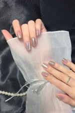 Kısa Takma Tırnak Seti 10 Adet Simli ve Desenli Tırnak Yapıştırıcı Dahil T022 - Görsel 3