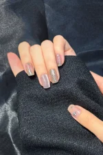 Kısa Takma Tırnak Seti 10 Adet Simli ve Desenli Tırnak Yapıştırıcı Dahil T022 - Görsel 4