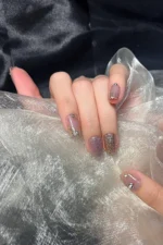 Kısa Takma Tırnak Seti 10 Adet Simli ve Desenli Tırnak Yapıştırıcı Dahil T022 - Görsel 5