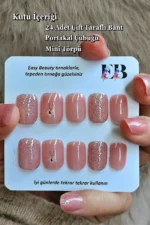 Kısa Takma Tırnak Seti Pembe Çiçek Desenli Küt Takma Tırnak R774 - Görsel 3