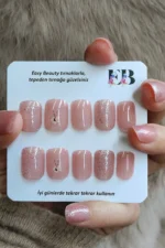 Kısa Takma Tırnak Seti Pembe Çiçek Desenli Küt Takma Tırnak R774 - Görsel 7