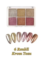 Krom Tozu 6 Renk Nail Art Ayna Tozu İnci Tozu Kullanımı Kolay 02