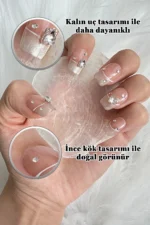 Küt Kedi Gözü French Protez Tırnak 10 Adet El Yapımı Takma Tırnak Seti 3710 - Görsel 2