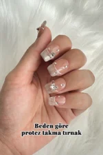 Küt Kedi Gözü French Protez Tırnak 10 Adet El Yapımı Takma Tırnak Seti 3710 - Görsel 4
