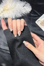 Küt Takma Tırnak İnci Taneli Orta Uzun 24 Adet Takma Tırnak Seti Z434 - Görsel 2