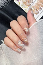 Küt Takma Tırnak İnci Taneli Orta Uzun 24 Adet Takma Tırnak Seti Z434 - Görsel 3