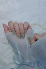 Aura Parıltılı Kedi Gözü Kısa Küt 10 Adet Takma Tırnak Seti T035 - Görsel 6