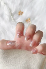 Kedi Gözü Elmas Taşlı French Kısa Küt 10 Adet Takma Tırnak Seti T165 - Görsel 3