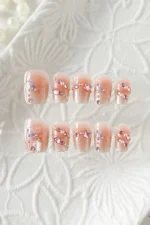 Kedi Gözü Elmas Taşlı French Kısa Küt 10 Adet Takma Tırnak Seti T165 - Görsel 4