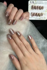 Kedi Gözü Kısa Küt Kahverengi 10 Adet Takma Tırnak Seti T020 - Görsel 5