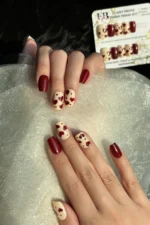 Kısa Küt 10 Adet Kırmızı Takma Tırnak Seti T093 - Görsel 2