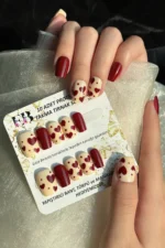 Kısa Küt 10 Adet Kırmızı Takma Tırnak Seti T093 - Görsel 4