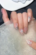 Kısa Takma Tırnak Çiçek Charm 10 Adet Takma Tırnak Seti T068