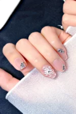 Kısa Takma Tırnak Çiçek Charm 10 Adet Takma Tırnak Seti T068 - Görsel 5