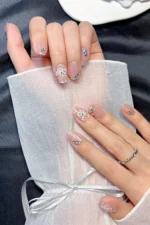 Kısa Takma Tırnak Çiçek Charm 10 Adet Takma Tırnak Seti T068 - Görsel 7