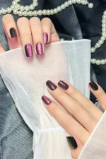 Koyu Bordo Kedi Gözü Kısa Küt 10 Adet Takma Tırnak Seti T109