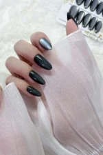 Siyah Kedi Gözü Tırnak Orta Badem 10 Adet Takma Tırnak Seti T139 - Görsel 2