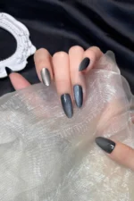 Siyah Kedi Gözü Tırnak Orta Badem 10 Adet Takma Tırnak Seti T139 - Görsel 3