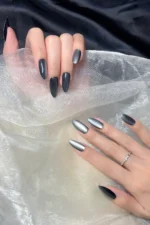 Siyah Kedi Gözü Tırnak Orta Badem 10 Adet Takma Tırnak Seti T139 - Görsel 4