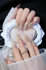 Uzun Stiletto Yılan Kabartmalı 10 Adet Takma Tırnak Seti T135 - Görsel 2