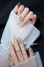 Uzun Stiletto Yılan Kabartmalı 10 Adet Takma Tırnak Seti T135 - Görsel 3