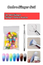 Nail Art Ombre Sünger ve Tutucu Kalem Seti 50 Adet Sünger ve Ombre Süngeri