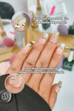 Naturel Kedi Gözü Protez Tırnak 10 Adet El Yapımı Takma Tırnak Seti 2313 - Görsel 2