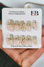 Naturel Kedi Gözü Protez Tırnak 10 Adet El Yapımı Takma Tırnak Seti 2313 - Görsel 3