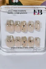 Naturel Kedi Gözü Protez Tırnak 10 Adet El Yapımı Takma Tırnak Seti 2313 - Görsel 7