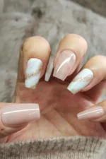 Nude 24 Adet Simli Küt Takma Tırnak Seti Desenli.  W1498 - Görsel 5