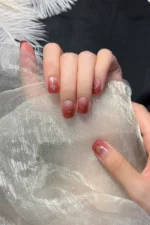 Ombre Kısa Küt 24 Adet Takma Tırnak Seti Kalp Simli Tırnak R744 - Görsel 2