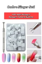 Ombre Nail Art Sünger ve Tutucu Kalem Seti 100 Adet Sünger ve Omre Sünger