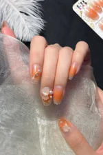 Ombre Takma Tırnak Balerin İnci Taneli Orta Uzun 24 Adet Takma Tırnak Seti Z402 - Görsel 3